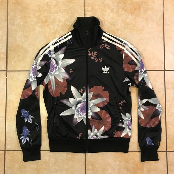 Adidas Flower Design Unisex Track Black Jacket M
